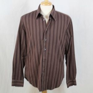Zara Brown Stripe Long Sleeve Size 17 Dress Shirt